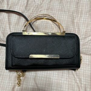 Chic Black and Gold Clutch with Chain